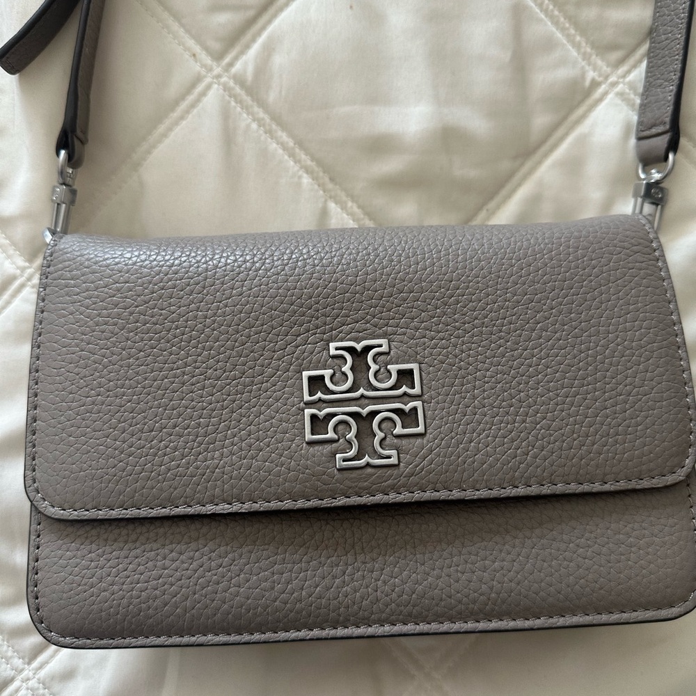 Tory Burch Gray Pebbled Leather Crossbody